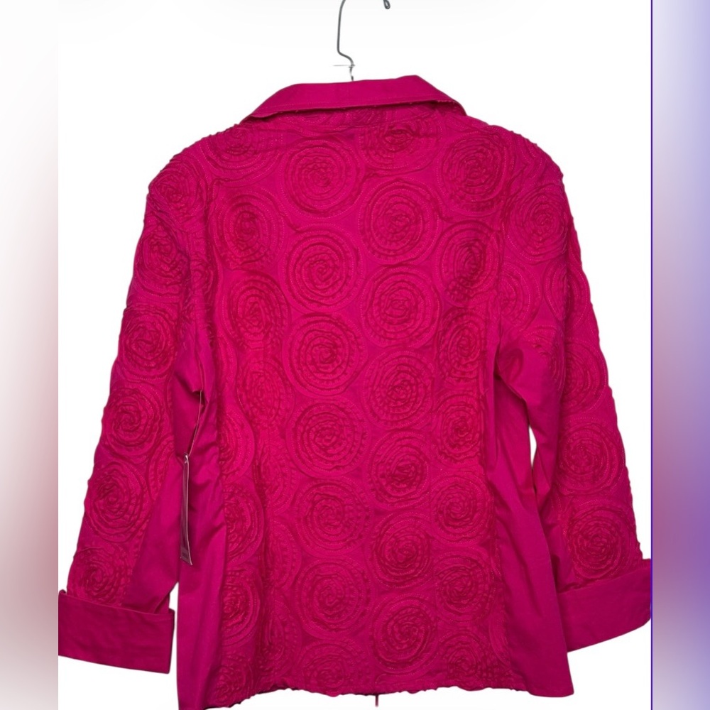 Samuel Dong Rosette Appliquéd Design Double Zip Top Pink NWT - Picture 2 of 9